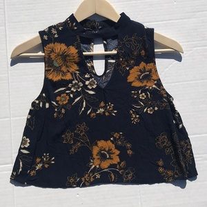 Kendall & Kylie Navy Blue Floral Crop Top